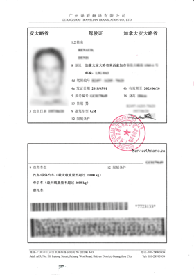 加拿大駕照翻譯成中文客戶圖片內容